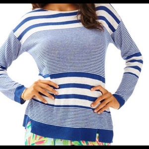 LILLY PULITZER blue & white linen sweater, size XXS All season weight